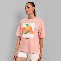 Elegant Pink Cotton Printed Oversize Tshirt For Women-thumb1