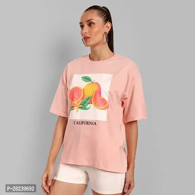 Elegant Pink Cotton Printed Oversize Tshirt For Women-thumb2