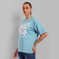 Elegant Blue Cotton Printed Oversize Tshirt For Women-thumb2