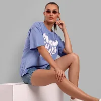 Elegant Blue Cotton Printed Oversize Tshirt For Women-thumb3