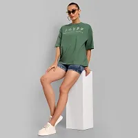 Elegant Green Cotton Printed Oversize Tshirt For Women-thumb2