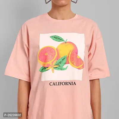 Elegant Pink Cotton Printed Oversize Tshirt For Women-thumb3