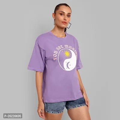 Elegant Purple Cotton Printed Oversize Tshirt For Women