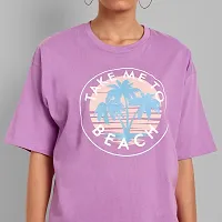 Elegant Purple Cotton Printed Oversize Tshirt For Women-thumb3