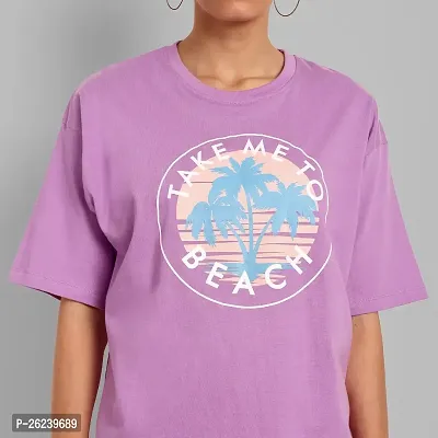 Elegant Purple Cotton Printed Oversize Tshirt For Women-thumb4