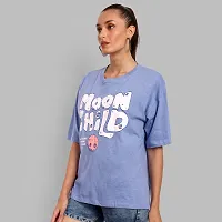 Elegant Blue Cotton Printed Oversize Tshirt For Women-thumb1