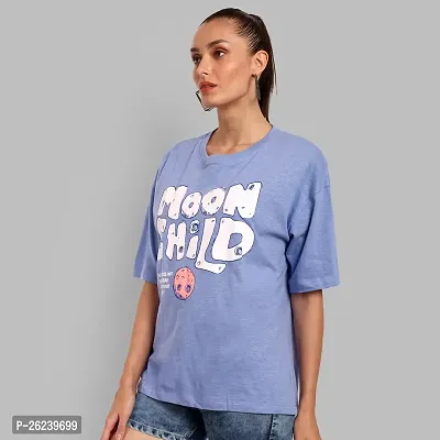 Elegant Blue Cotton Printed Oversize Tshirt For Women-thumb2