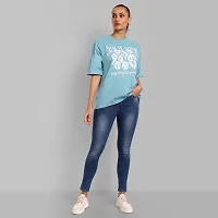 Elegant Blue Cotton Printed Oversize Tshirt For Women-thumb1