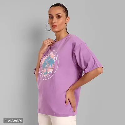 Elegant Purple Cotton Printed Oversize Tshirt For Women-thumb2