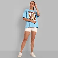 Elegant Blue Cotton Printed Oversize Tshirt For Women-thumb2