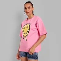 Elegant Pink Cotton Printed Oversize Tshirt For Women-thumb1