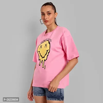 Elegant Pink Cotton Printed Oversize Tshirt For Women-thumb2