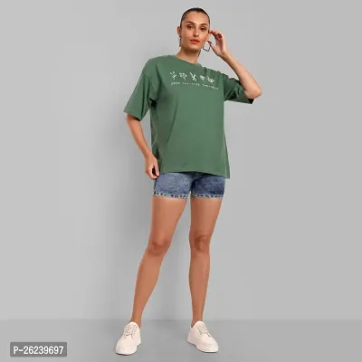 Elegant Green Cotton Printed Oversize Tshirt For Women-thumb2