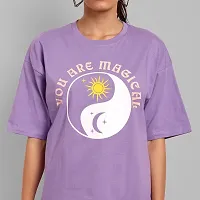 Elegant Purple Cotton Printed Oversize Tshirt For Women-thumb2