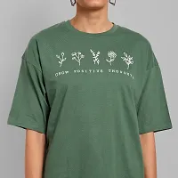 Elegant Green Cotton Printed Oversize Tshirt For Women-thumb3