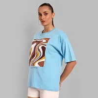 Elegant Blue Cotton Printed Oversize Tshirt For Women-thumb1