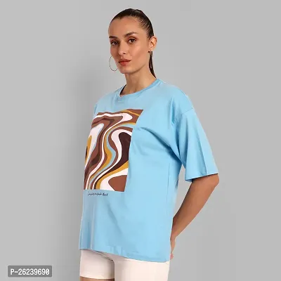 Elegant Blue Cotton Printed Oversize Tshirt For Women-thumb2