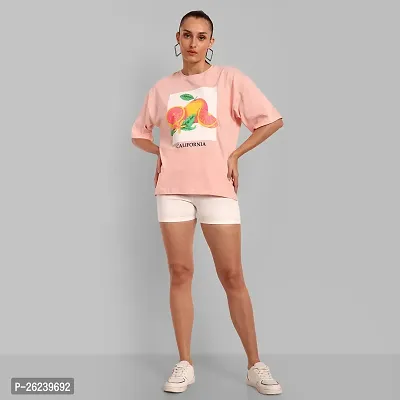 Elegant Pink Cotton Printed Oversize Tshirt For Women-thumb0