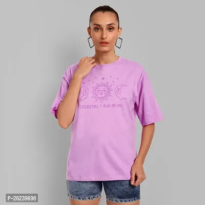 Elegant Purple Cotton Printed Oversize Tshirt For Women