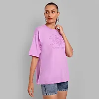 Elegant Purple Cotton Printed Oversize Tshirt For Women-thumb1