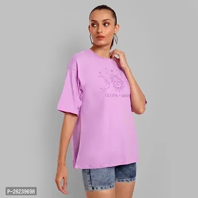 Elegant Purple Cotton Printed Oversize Tshirt For Women-thumb2