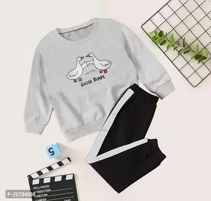 Boys Clothing Set Cotton Dress for Boys  Round Neck Tshirt and Shorts  Sweatshirt for Kids  Grey and Black Emblished-thumb0