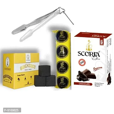 SCORIA Premium Quality Herbal Hookah (100% Nicotine and Tobacco Free) Chocolate, Quick Coco, Polo Charcoal, T