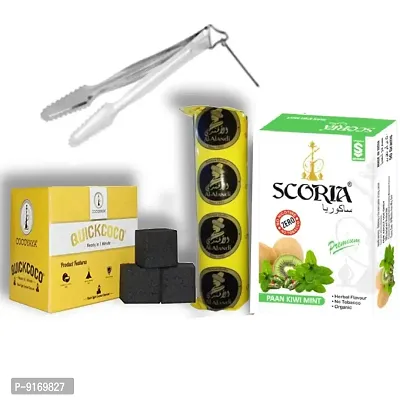 SCORIA Premium Quality Herbal Hookah (100% Nicotine and Tobacco Free) Paan Kiwi Mint, Quick Coco, Polo Charcoal, T