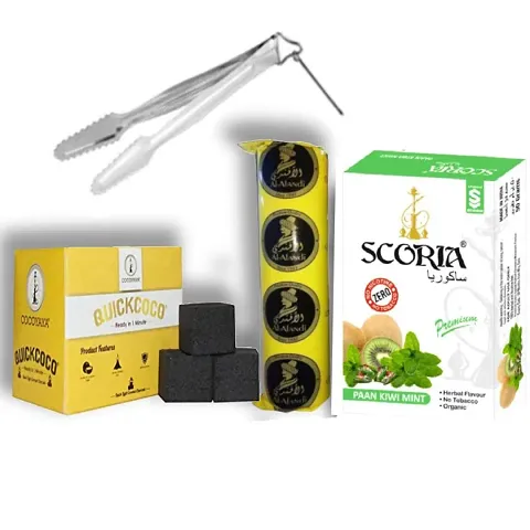 SCORIA Premium Quality Herbal Hookah (100% Nicotine And Tobacco Free) Hi-Commissioner, Quick Coco, Polo Charcoal