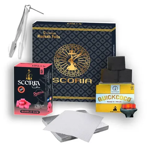 SCORIA Premium Quality Herbal Hookah (100% Nicotine And Tobacco Free) Hi-Commissioner, Quick Coco, Polo Charcoal