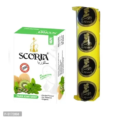 SCORIA Herbal Hookah Molasses (100% Nicotine and Tobacco Free) Paan Kiwi Mint  Polo Charcoal (Pack of 2)-thumb0