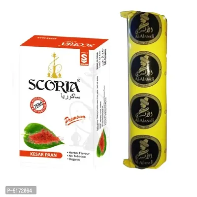 SCORIA Herbal Hookah Molasses (100% Nicotine and Tobacco Free) Kesar Paan  Polo Charcoal (Pack of 2)-thumb0