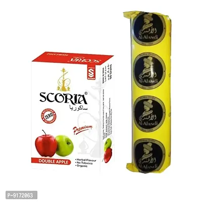 SCORIA Herbal Hookah Molasses (100% Nicotine and Tobacco Free) Double Apple  Polo Charcoal (Pack of 2)-thumb0