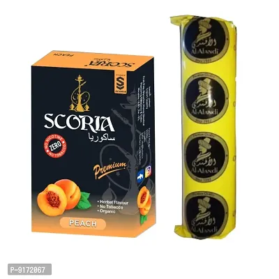SCORIA Herbal Hookah Molasses (100% Nicotine and Tobacco Free) Peach  Polo Charcoal (Pack of 2)