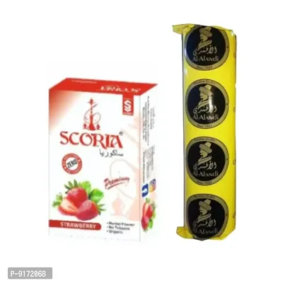 SCORIA Herbal Hookah Molasses (100% Nicotine and Tobacco Free) Strawberry  Polo Charcoal (Pack of 2)