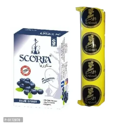SCORIA Herbal Hookah Molasses (100% Nicotine and Tobacco Free) BlueBerry  Polo Charcoal (Pack of 2)
