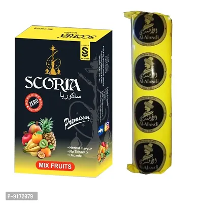 SCORIA Herbal Hookah Molasses (100% Nicotine and Tobacco Free) Mix Fruits  Polo Charcoal (Pack of 2)