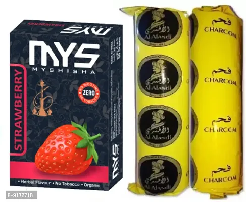 MYS Myshisha Herbal Hookah Molasses (100% Nicotine and Tobacco Free) Strawberry  2 Polo Charcoal (Pack Of 3)-thumb0