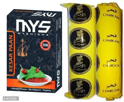 MYS Myshisha Herbal Hookah Molasses (100% Nicotine and Tobacco Free) Kesar Paan  2 Polo Charcoal (Pack Of 3)