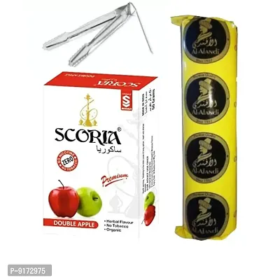 SCORIA Premium Quality Herbal Hookah (100% Nicotine and Tobacco Free) Double Apple , Polo Charcoal, T