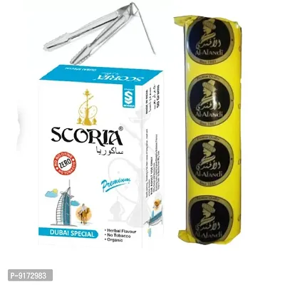 SCORIA Premium Quality Herbal Hookah (100% Nicotine and Tobacco Free) Dubai Special , Polo Charcoal, Tong (Pack Of 3)