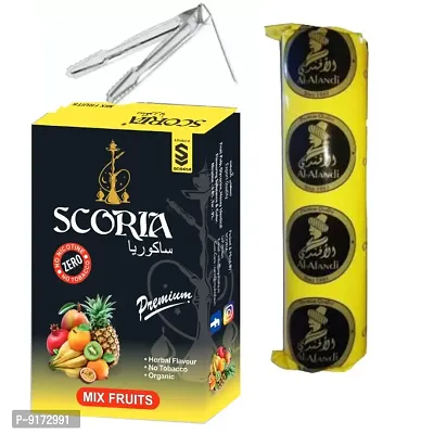 SCORIA Premium Quality Herbal Hookah (100% Nicotine and Tobacco Free) Mix Fruits , Polo Charcoal, T