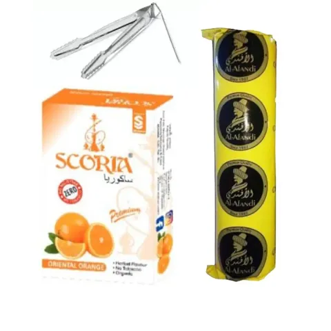 SCORIA Premium Quality Herbal Hookah (100% Nicotine And Tobacco Free) Mango, Polo Charcoal,