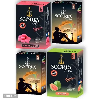 SCORIA Herbal Hookah Molasses (100% Nicotine and Tobacco Free) Bubble Gum,Guava Hookah Flavour  2 Mouth Tip Filter (Pack Of 4)