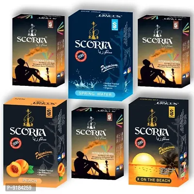 SCORIA Herbal Hookah Molasses (100% Nicotine and Tobacco Free) Spring Water, Peach, X on The Beach Hookah Flavour  3 Mouth Tip Filter (Pack Of 4)