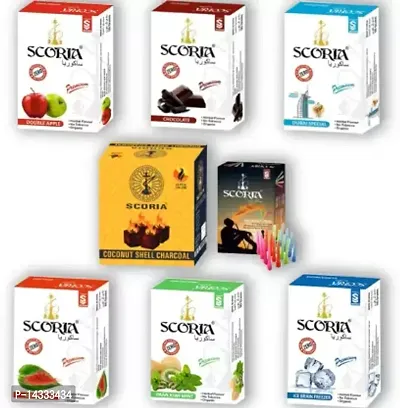 SCORIA (100% Nicotine and Tobacco Free) Mouth Tip Filter Scoria Coconut Coal (Double Apple, Paan Kiwi MInt, Kesar Paan, , BF, Chocolate, Dubai Special) Hookah Flavor  (650 g, Pack of 8)