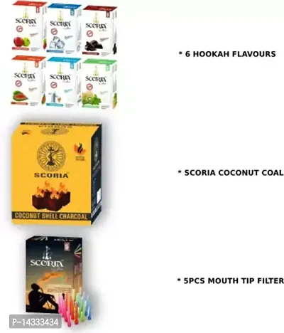 SCORIA (100% Nicotine and Tobacco Free) Mouth Tip Filter Scoria Coconut Coal (Double Apple, Paan Kiwi MInt, Kesar Paan, , BF, Chocolate, Dubai Special) Hookah Flavor  (650 g, Pack of 8)-thumb2