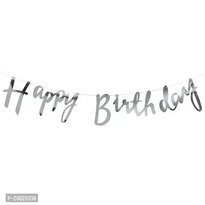 Happy Birthday Silver Cursive Decoration Item Pack of 1-thumb0