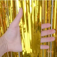 Haldi Foil Banner, 2 Gold Curtians, 50 pcs Yellow Metalic Balloons -Pack of 53-thumb1