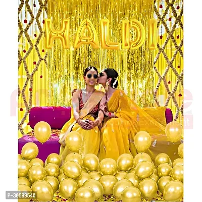 Haldi Gold Foil Banner, 2 Gold Curtains, 50 Gold Balloons (Pack of 53)